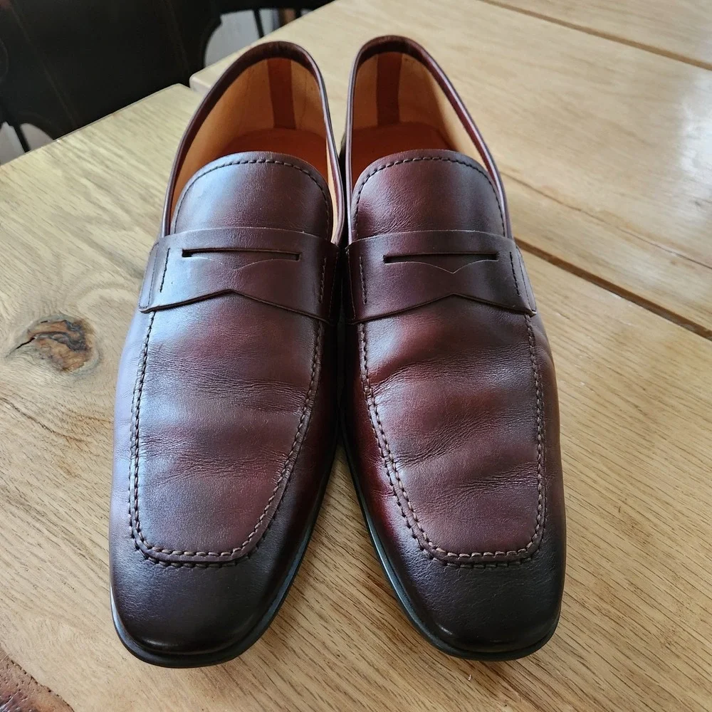 Magnanni Penny Loafers Mens 13 M Brown Burnished Squared‎ Toes Dress Shoes